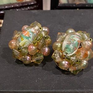 Japan Elegant Multicolor Beaded Clip Earrings